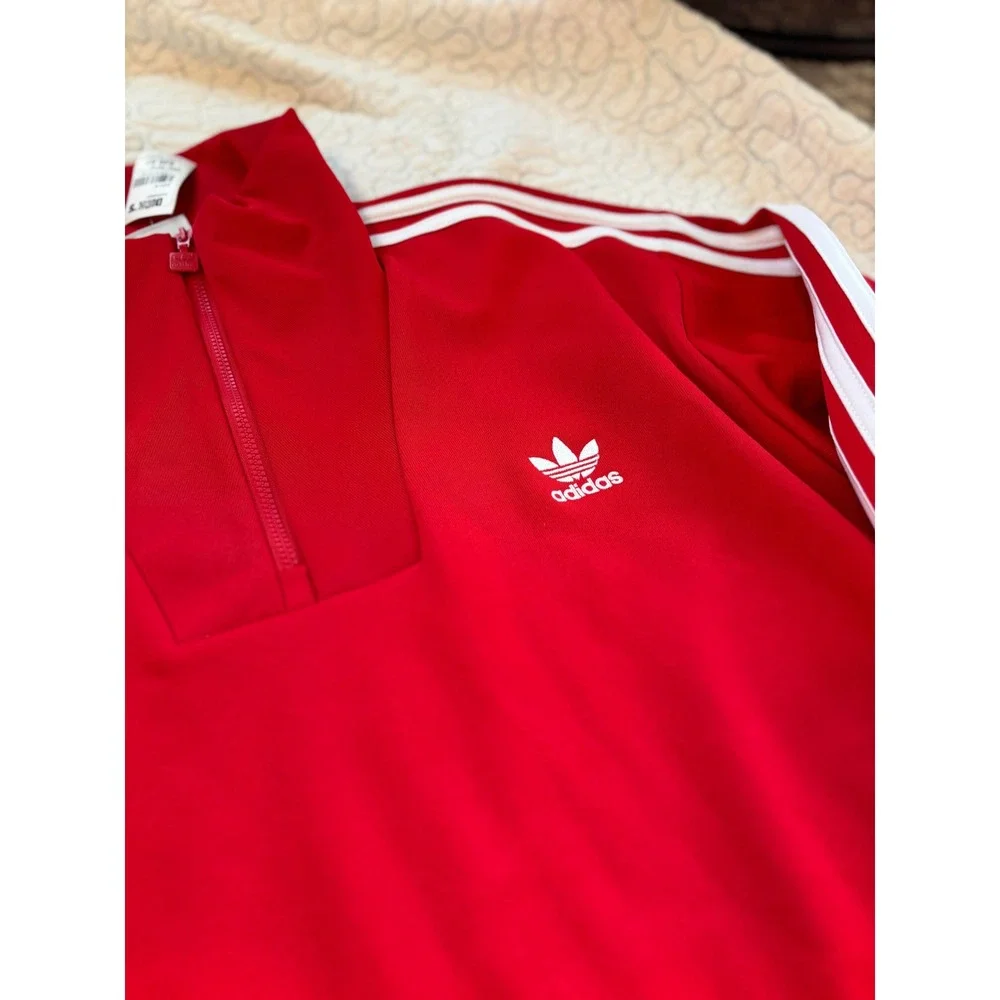 Adidas Men's Red Track Jacket 3 Stripe Half Zip Logo Activewear‎ Size Medium #19